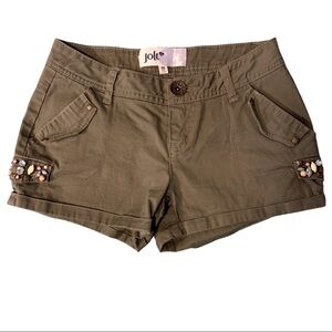 Jolt Army Green Embellished Shorts - Size 00